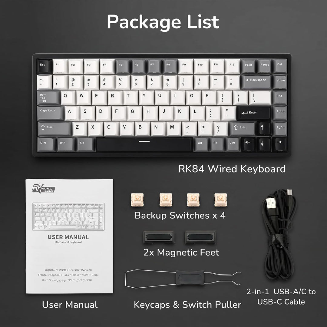 RK ROYAL KLUDGE RK84 Kabelgebundene 75% TKL RGB Hot Swapable Mechanische Gaming-Tastatur,US QWERTY L