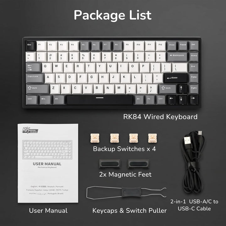 RK ROYAL KLUDGE RK84 Kabelgebundene 75% TKL RGB Hot Swapable Mechanische Gaming-Tastatur,US QWERTY L