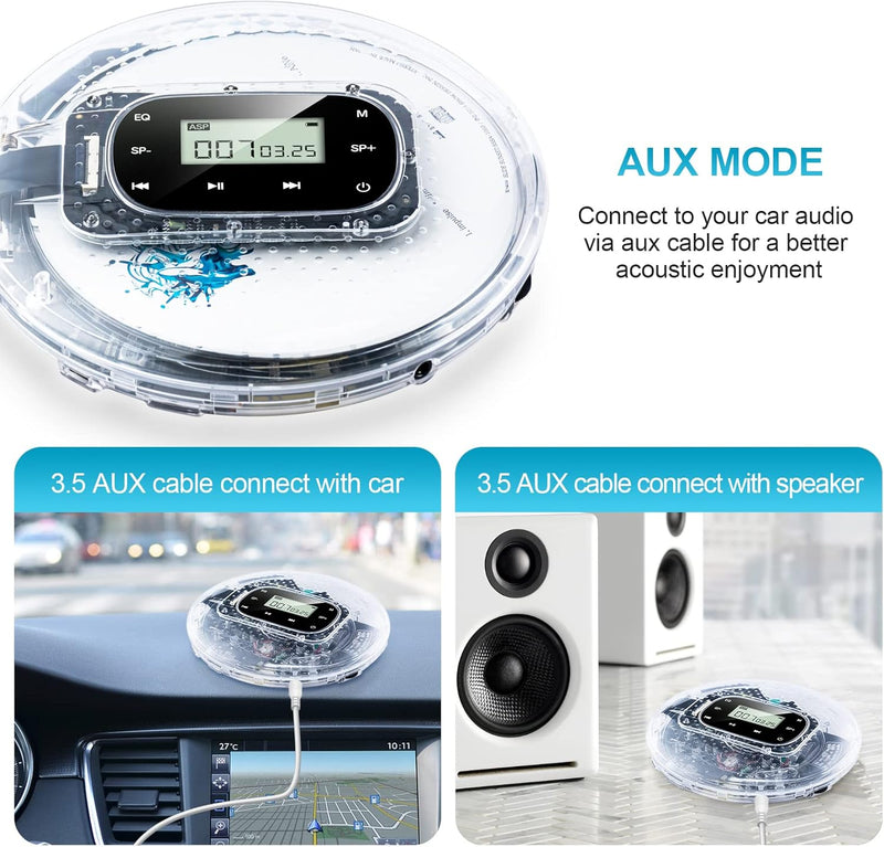 Gueray Tragbarer CD-Player mit Integrierte 1000mAh-Akku Lithium-Batterie CD Player Tragbar Unterstüt