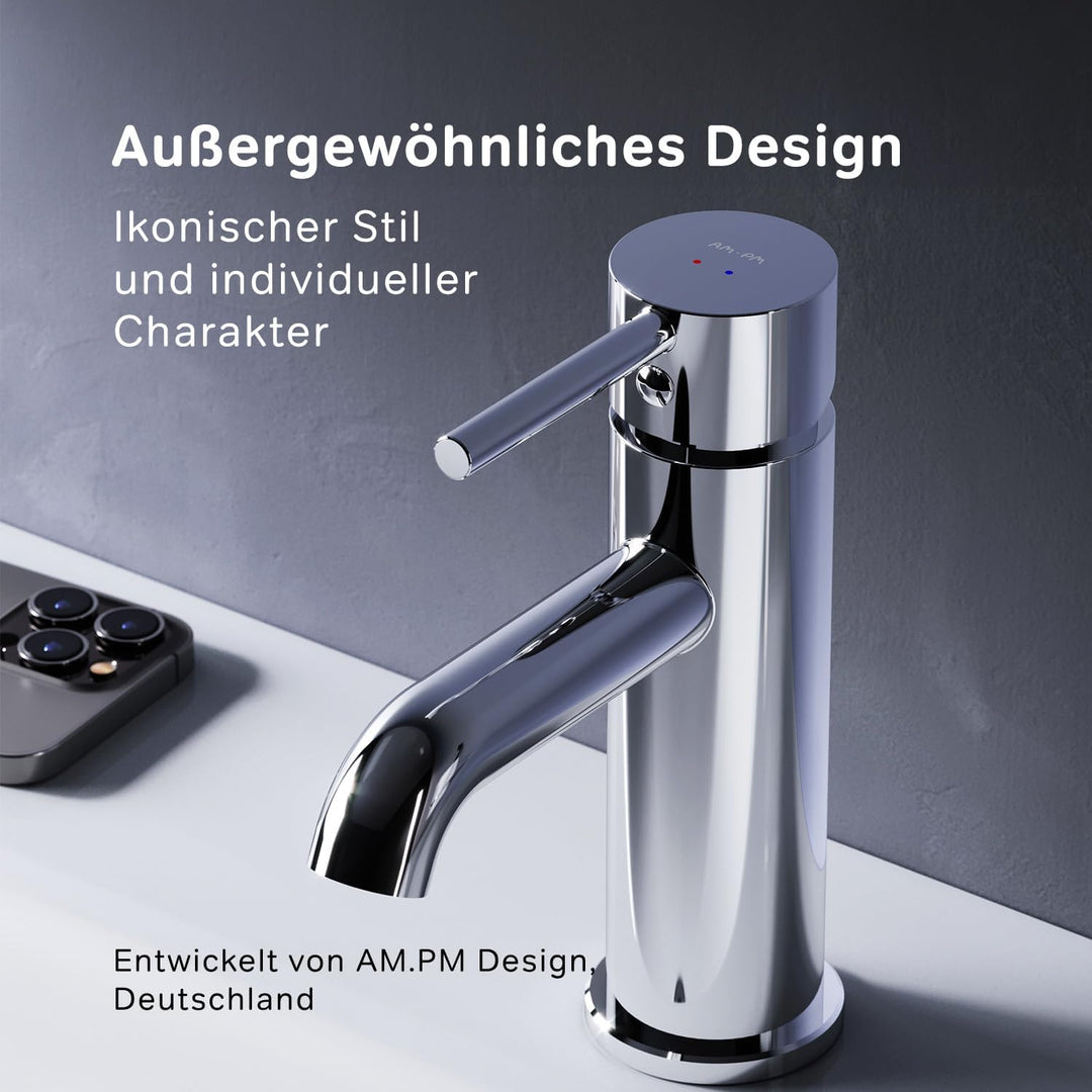 Wasserhahn Bad, Waschtischarmatur mit Klick-Ablaufgarnitur Chrom, Badarmatur aus Messing, Waschbecke