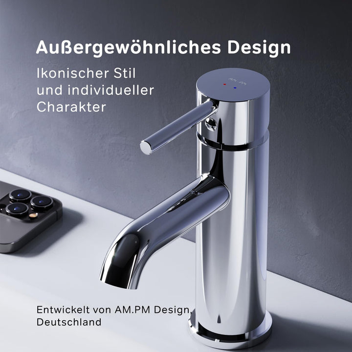 Wasserhahn Bad, Waschtischarmatur mit Klick-Ablaufgarnitur Chrom, Badarmatur aus Messing, Waschbecke