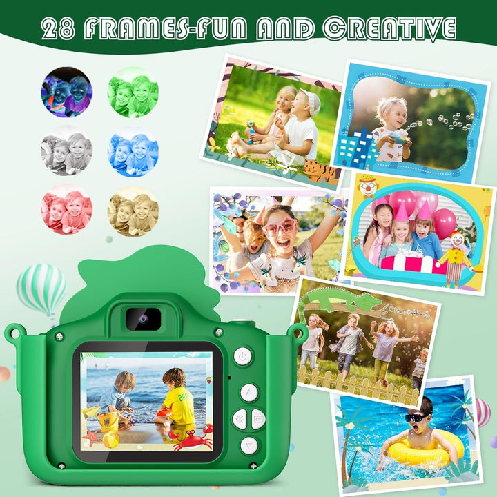 Kinderkamera Dinosaurier, Kinder Kamera 2" Display 1080P, Selfie Digitalkamera Kinder mit 32GB, Foto