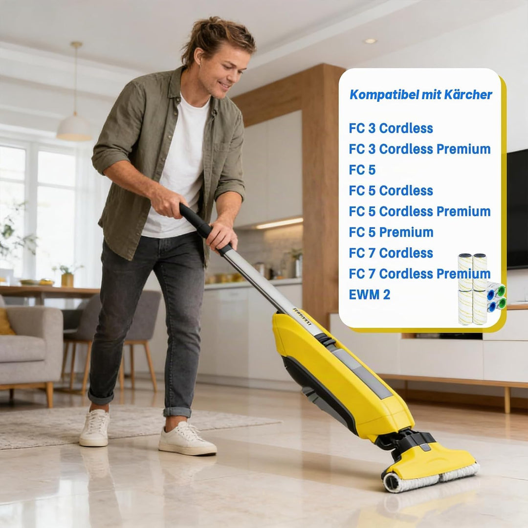 8 Stück Walzenset für Karcher FC7 FC3 FC5 EWM2 Staubsaugerbürste, Mikrofaser Rollen für Karcher Bode