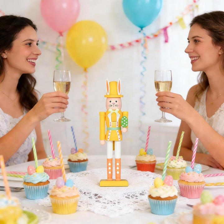Generisch 2 Stück Osterhasen Nussknackern, 12 Zoll Dekorative Nussknacker Figuren, Osterhasen Holznu