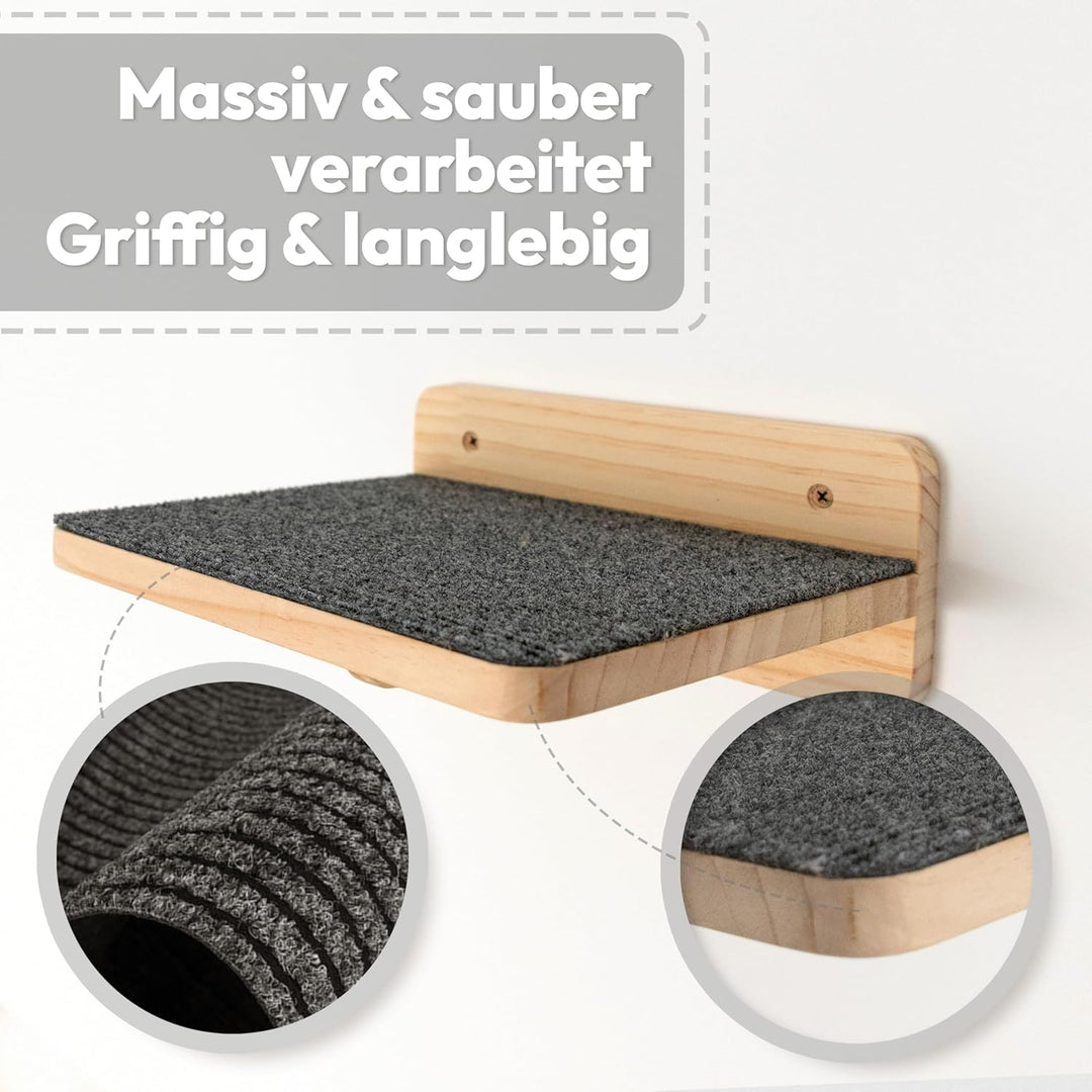 Katzen Wand-Hängematten Set – 2 Hängematten & 3 Plattformen aus Massivholz & Sisal Modularer Katzen