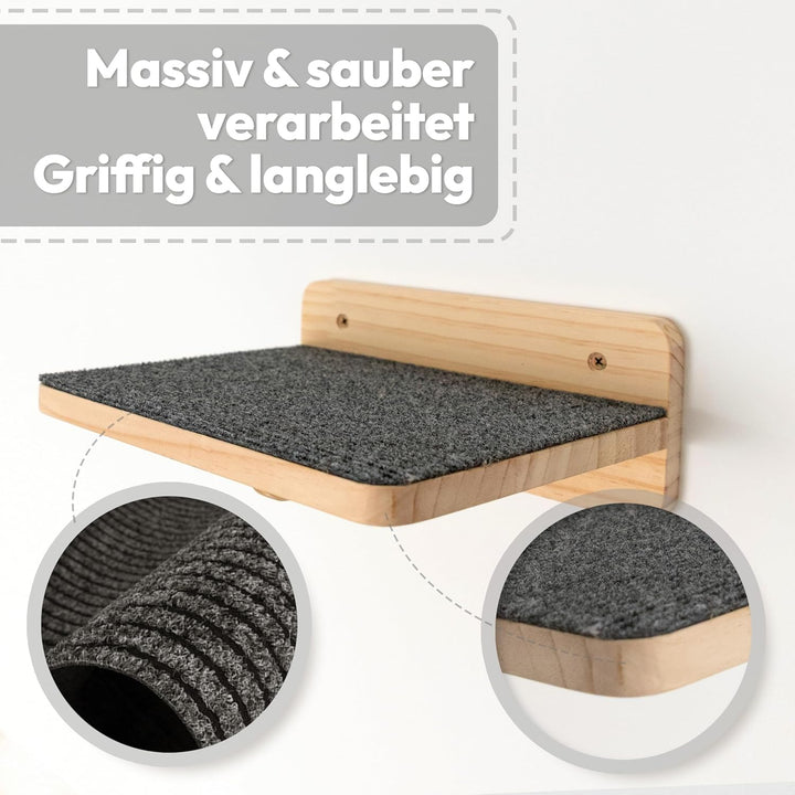 Katzen Wand-Hängematten Set – 2 Hängematten & 3 Plattformen aus Massivholz & Sisal Modularer Katzen