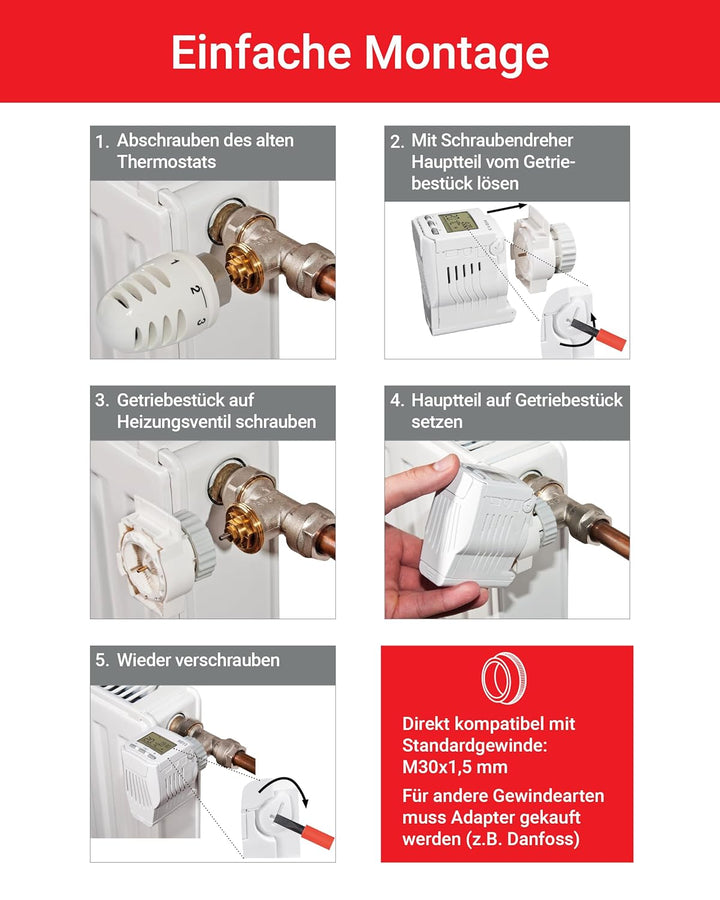 Elektrobock HD13 Programmierbarer Heizkörperthermostat, Weiss, Kompakt