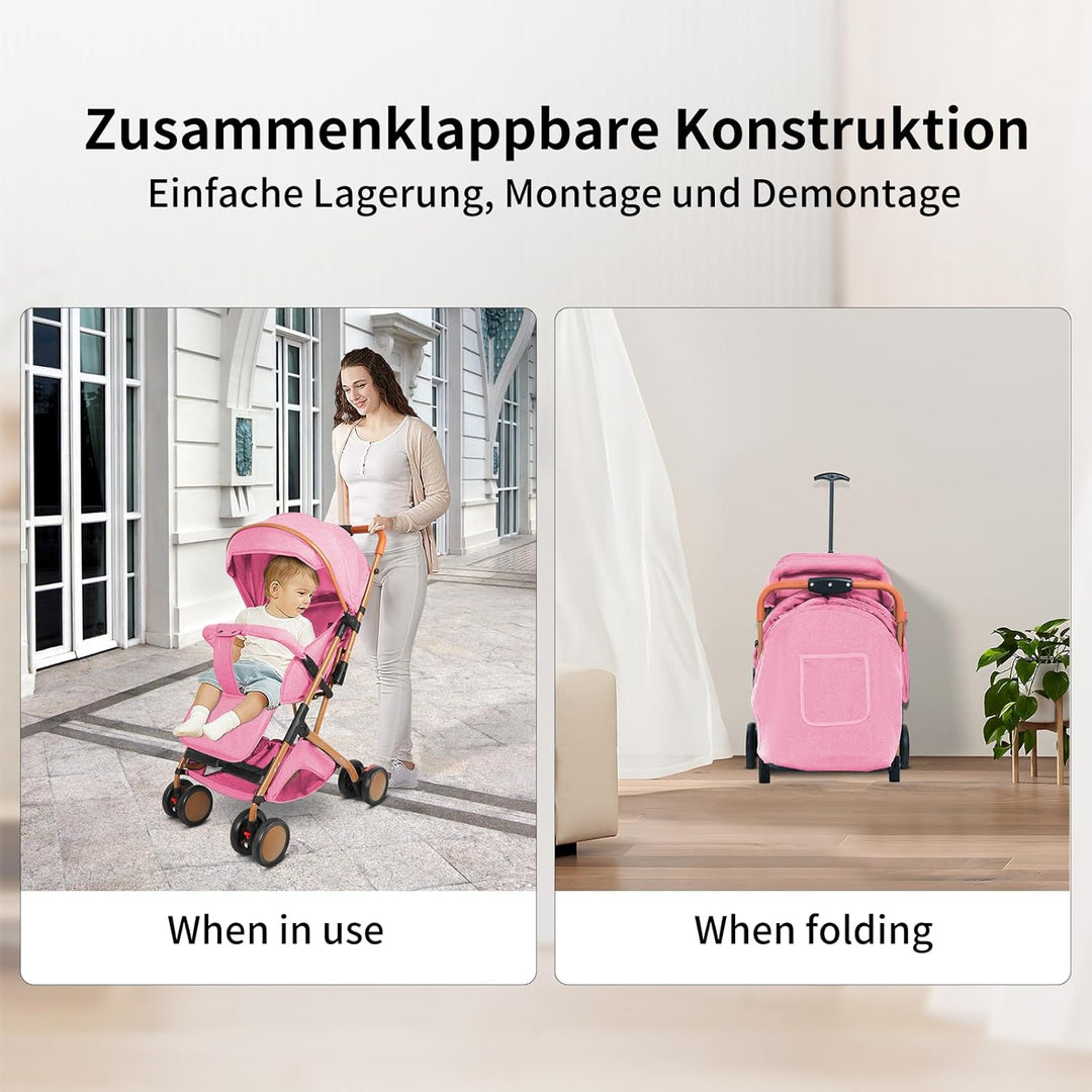 OHMG Kids Kinderwagen mit Babywanne, 2 in 1, ultrakompakt, Kompakter Buggy mit Schultergurt, 5-Punkt