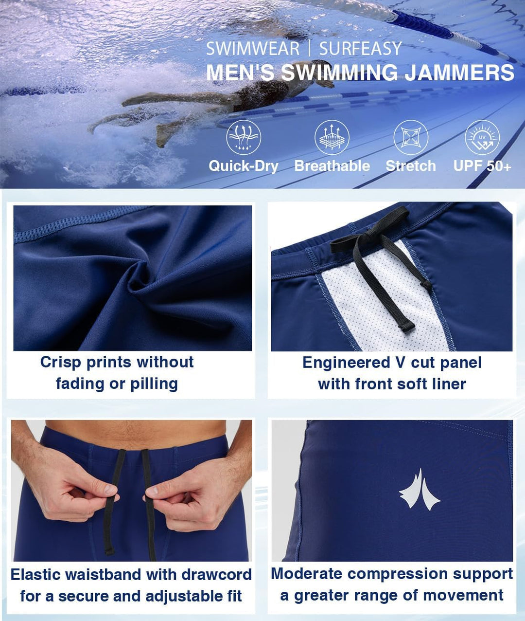 Herren Jammer Badehose Schnelltrocknende Schwimmhose mit V-Schnitt Training Wettkampf Badeanzug Dunk
