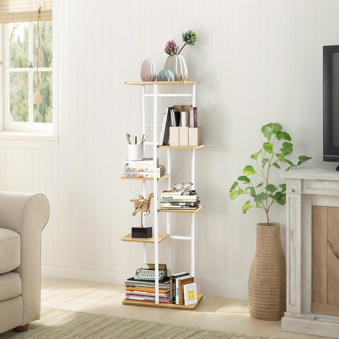 Pflanzenständer mit 6 Etagen,106 cm Blumenregal Indoor Weiss Eck-Innenbereich , Mehrere Pflanzen Blu
