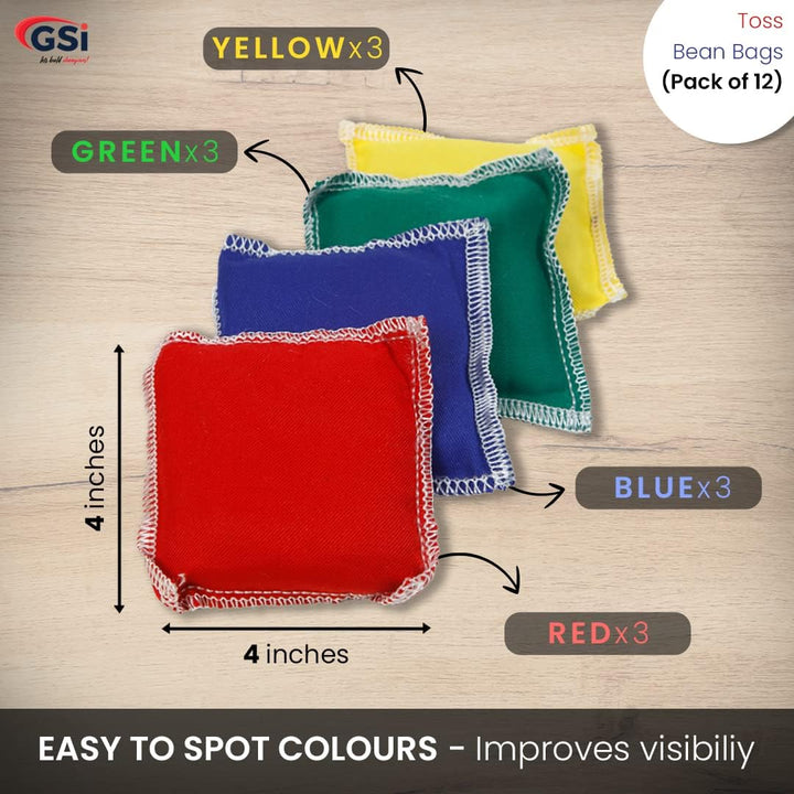 GSi Kids Play Equipment – Mini Bean Bags Cotton/Nylon 12 pack & Rainbow Play Parachute for Physical