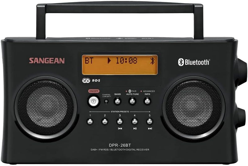 Sangean DPR-26BT DAB+ Radio - Tragbare Bluetooth Lautsprecher - UKW und AUX-in - schwarz