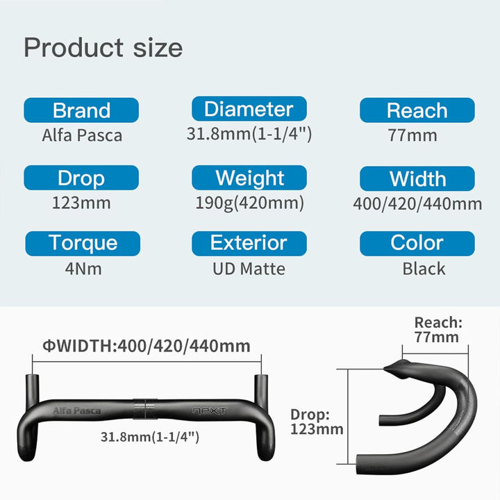 Rennradlenker Carbon Alfa Pasca Rennrad Lenker Carbon Rennrad Lenker Ergonomisch 31.8 UD Matt 400 Be