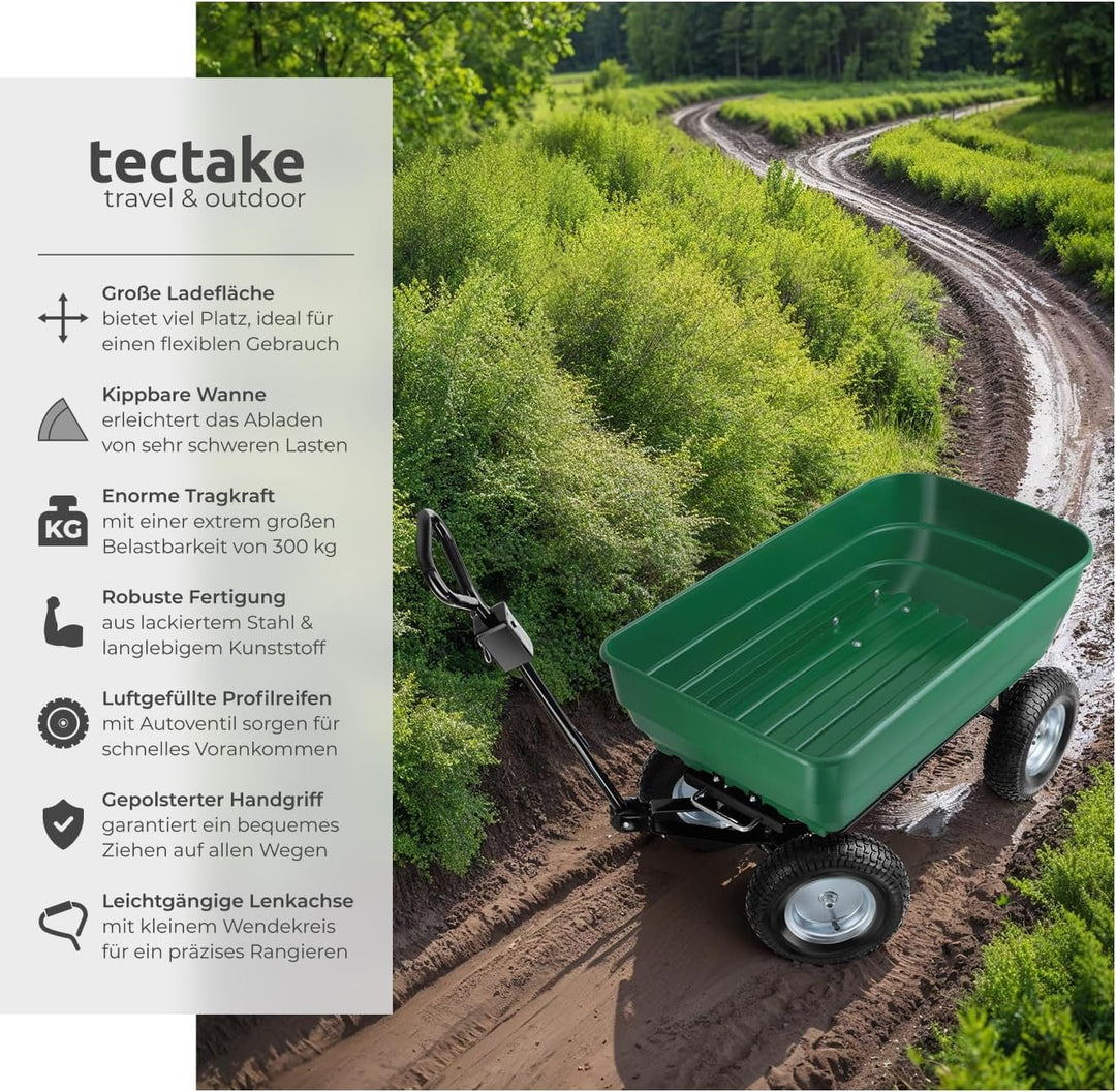 tectake® Bollerwagen, Handwagen, Transporter mit Kippfunktion, Rollwagen mit Lenkachse, Trolley, als