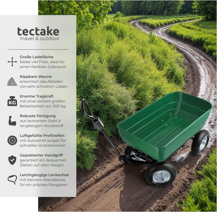 tectake® Bollerwagen, Handwagen, Transporter mit Kippfunktion, Rollwagen mit Lenkachse, Trolley, als