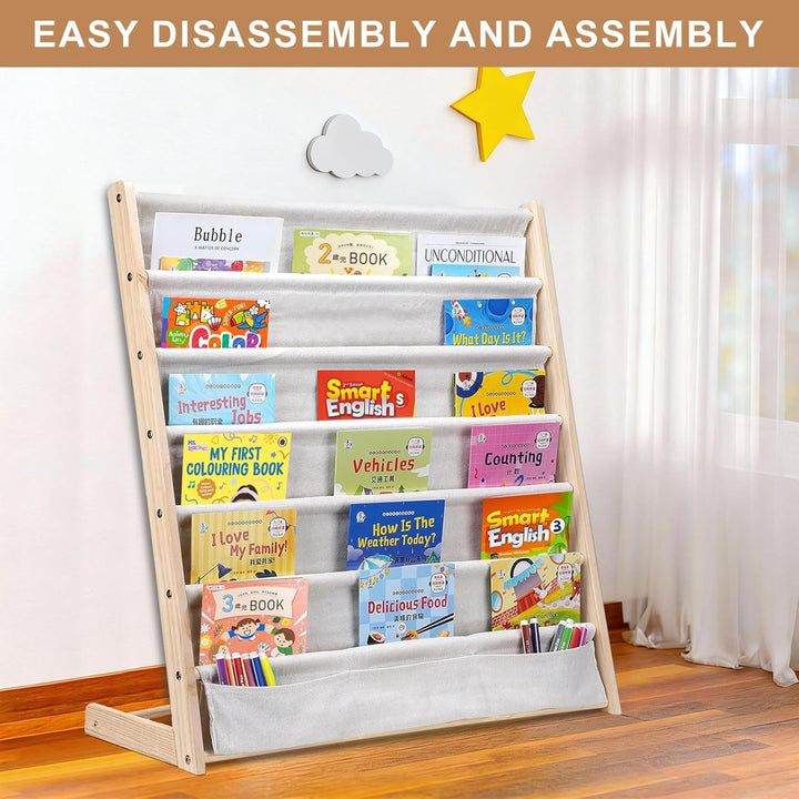 Bücherregal Kinder, Kinder Bücherregal Regal mit 6 Ebenen, Bücher Organizer, Bücherregal aus Naturho