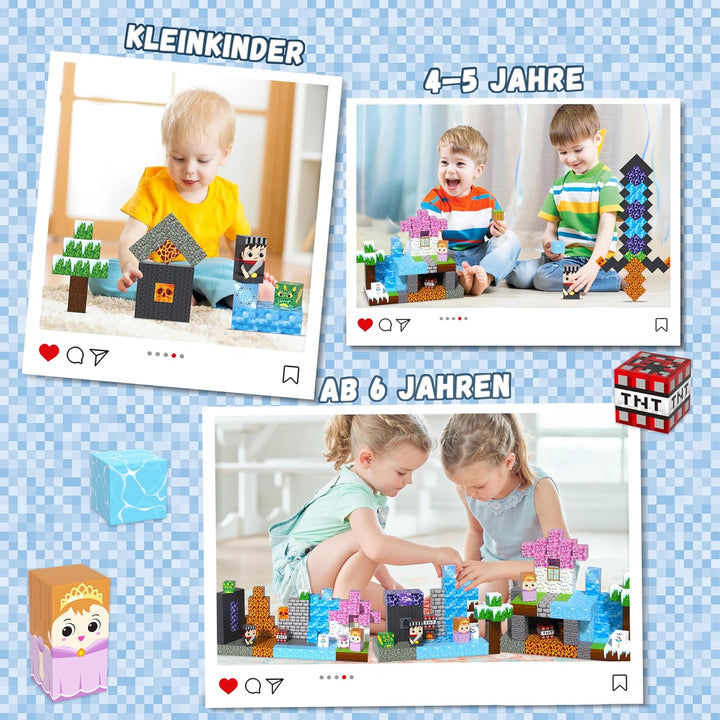 Magnetische Bausteine 150 Teile Lavawald Set - Magnetbausteine für Kinder mit Lava, Gletscher, Wald
