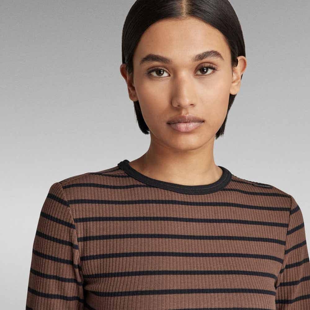 G-STAR RAW Damen Slim Rib 2.0 Stripe Top Tops XS Mehrfarben (Rain Drum/Caviar Stripe D21575-d201-d47
