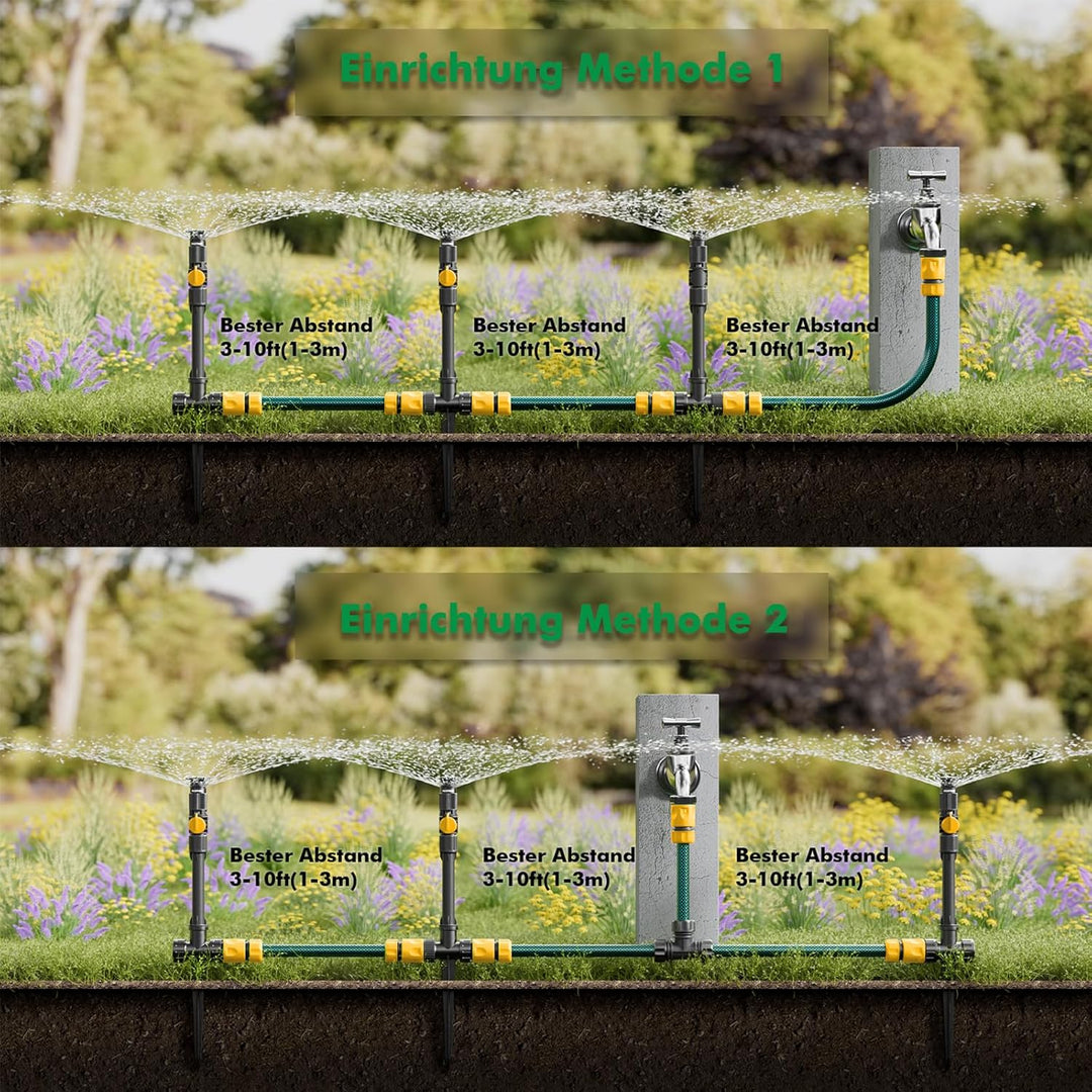 RESTMO Rasensprenger mit Erdspiess zur Gartenbewässerung, Mehrfach einstellbares Rasensprinkler, Fle