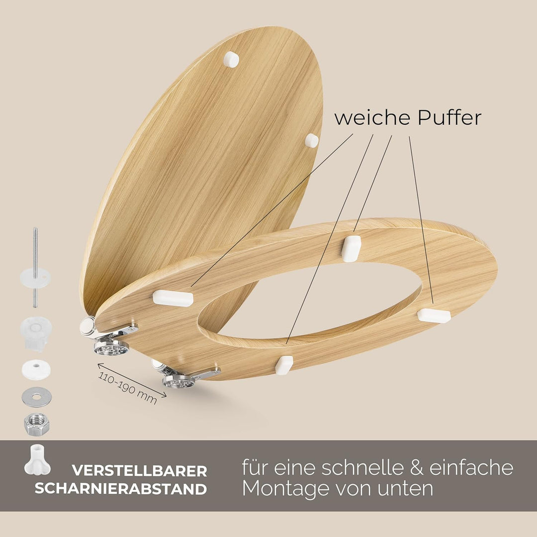 Wachaberga Wc Sitz mit Absenkautomatik Holz (MDF) - bombenfester Halt des Toilettendeckel Holz durch