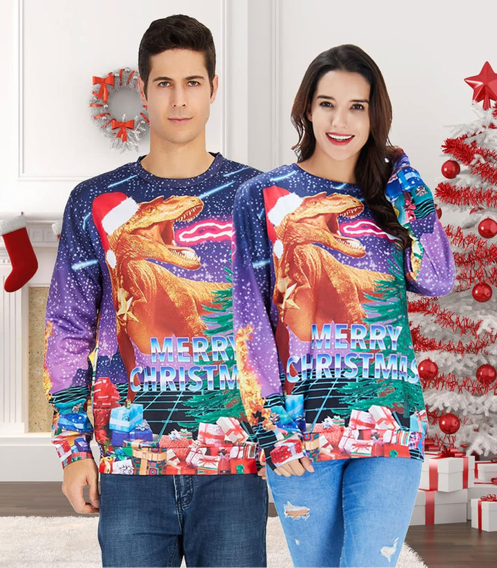Loveternal Unisex Hässliche Weihnachtspullover 3D Druck Ugly Christmas Sweater Langarm Xmas Pullover