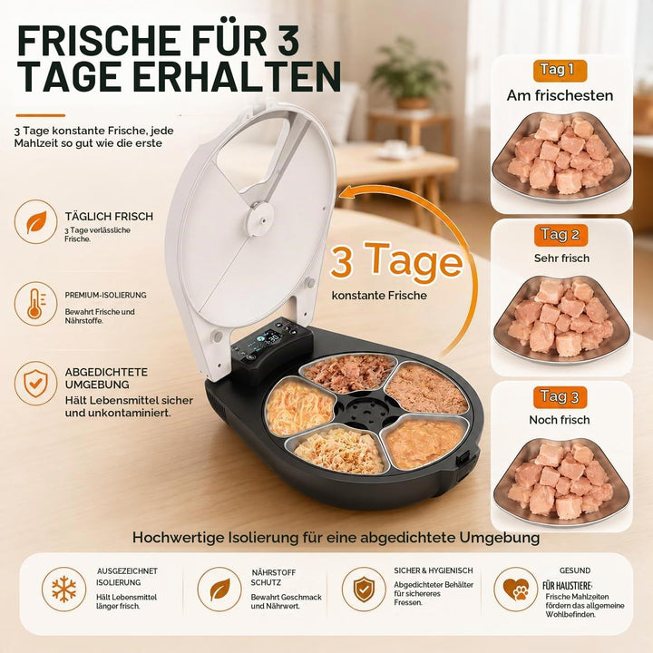 Automatischer Nassfutterautomat für Katzen mit Halbleiterkühlung und Edelstahlnapf