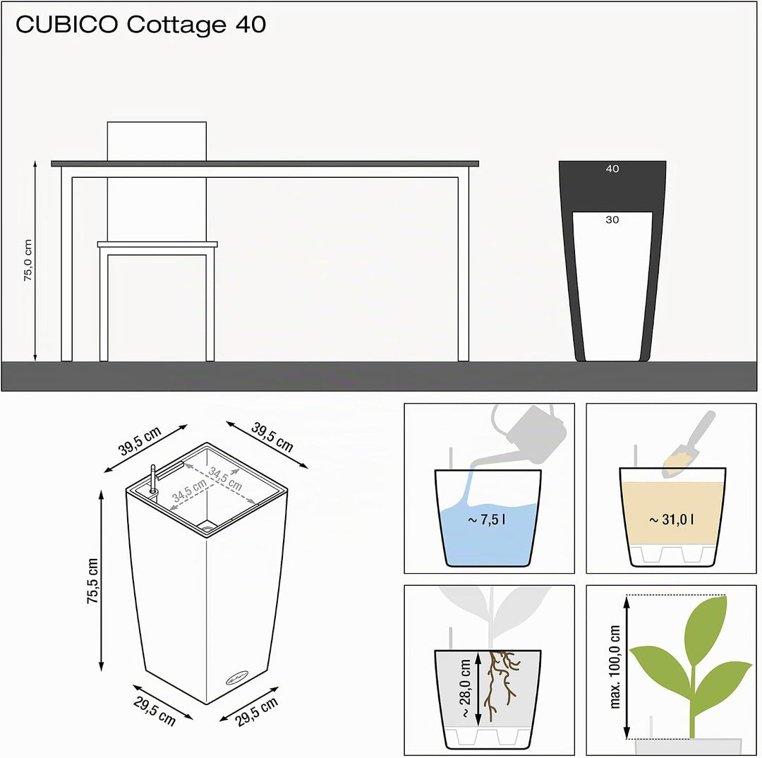 LECHUZA CUBICO Cottage 40 weiss 15246 39.5x39.5x75.5 cm Weiss, 39.5x39.5x75.5 cm Weiss