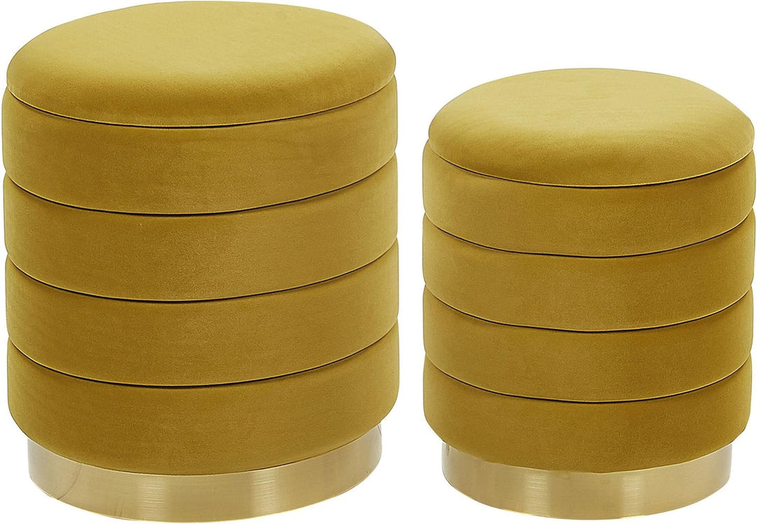 Beliani Runder Pouf im 2er Set aus Samt senfgelb Ottoman Sitzpouf Garland