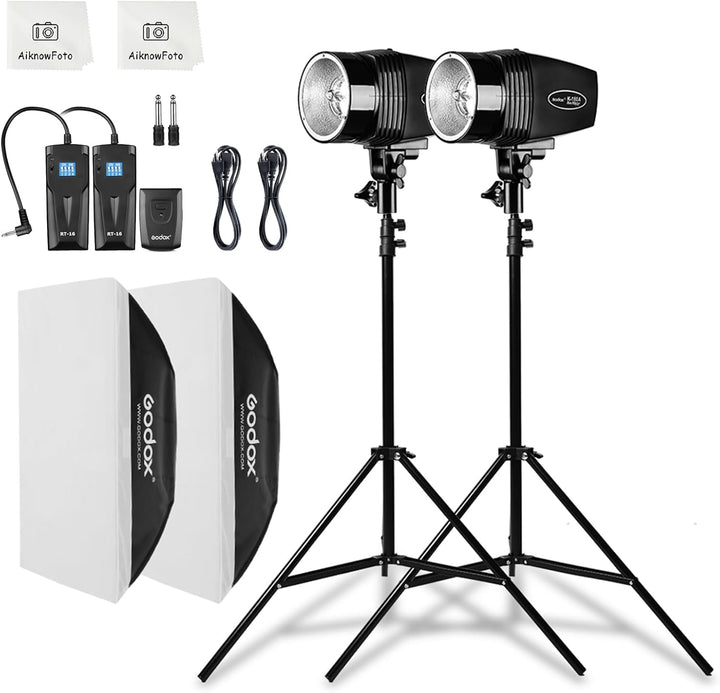 Godox Professionelles Studioblitz Set, Godox Studio Blitzlicht für Fotografie, 2x180W 5600K Blitzkop