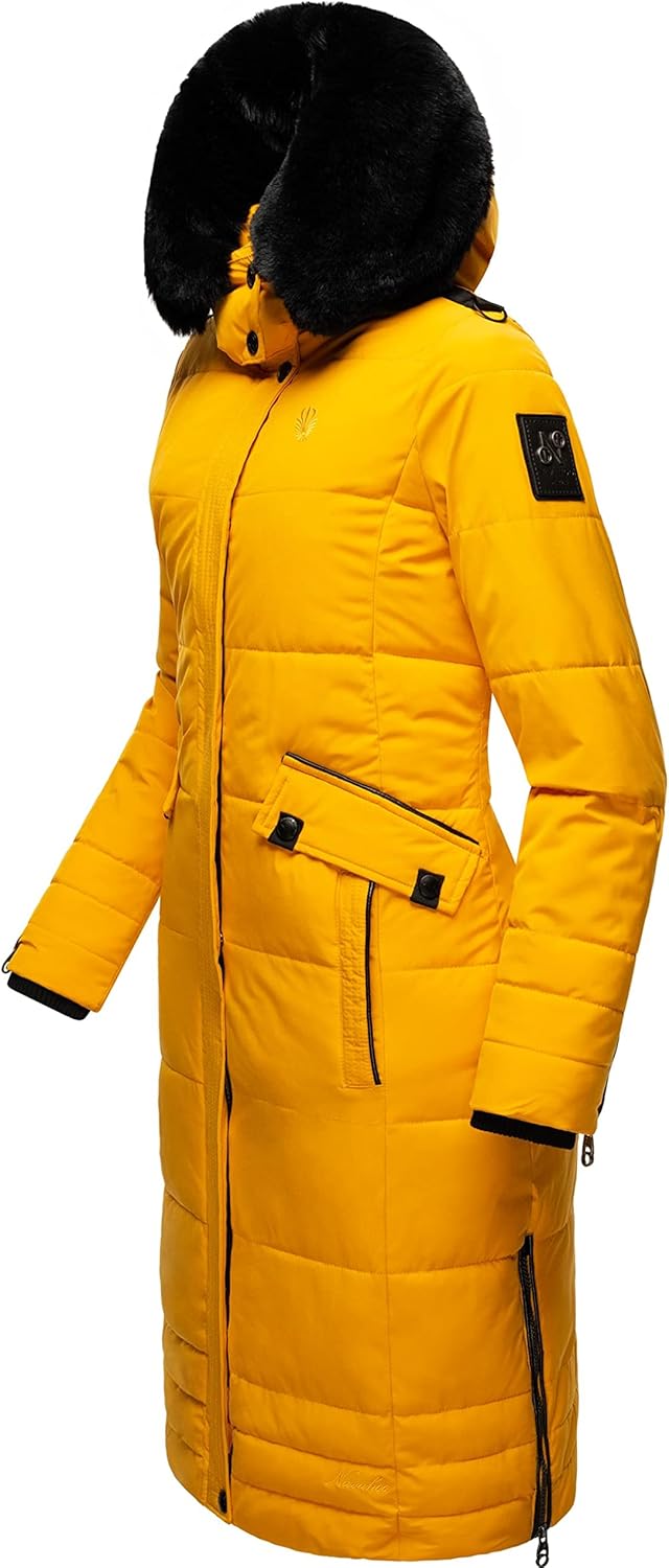 Navahoo Damen Wintermantel Warmer Steppmantel lang mit Abnehmbarer Kapuze Fahmiyaa XS-3XL XS Gelb, X