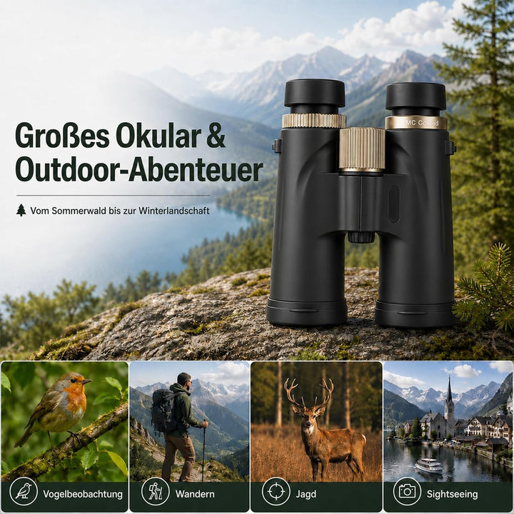 12x42 HD wasserdichtes Profi-Fernglas mit BAK4 Prisma, FMC Linse, Smartphone Adapter & Tragetasche,