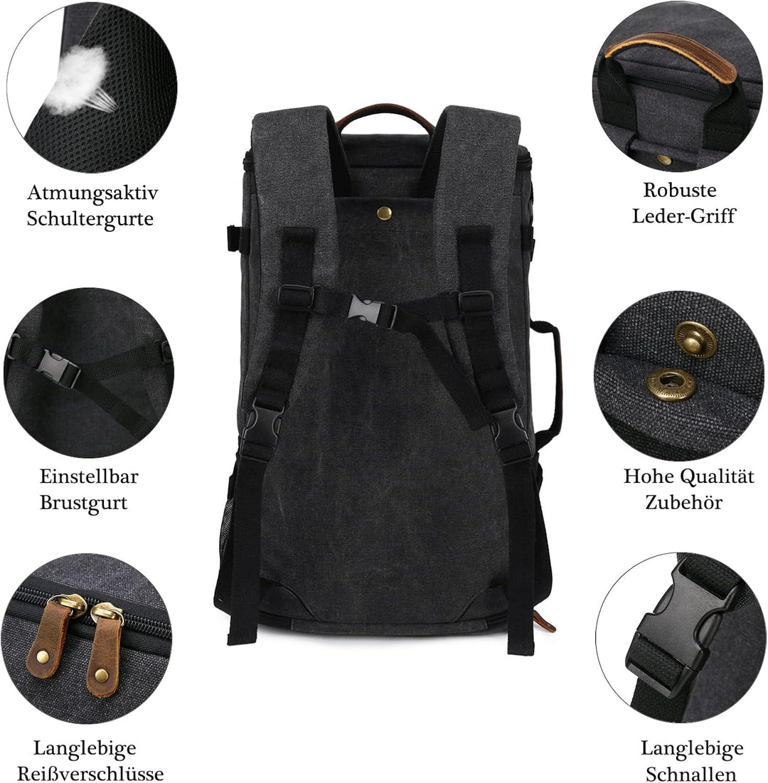 G-FAVOR Rucksack Herren gross, 40L Reiserucksack Handgepäck Rucksack Canvas Travel Backpack für 15,6