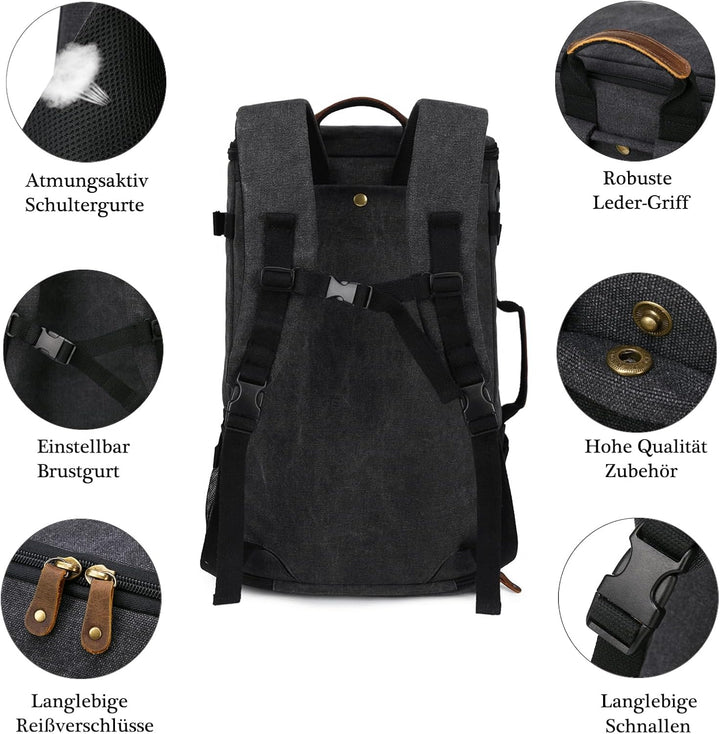 G-FAVOR Rucksack Herren gross, 40L Reiserucksack Handgepäck Rucksack Canvas Travel Backpack für 15,6