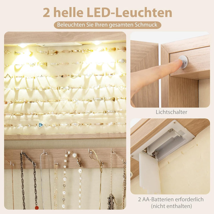 RELAX4LIFE Schmuckschrank Hängend, Spiegelschrank mit LED-Beleuchtung & Spiegel & Schloss, Schmuckor