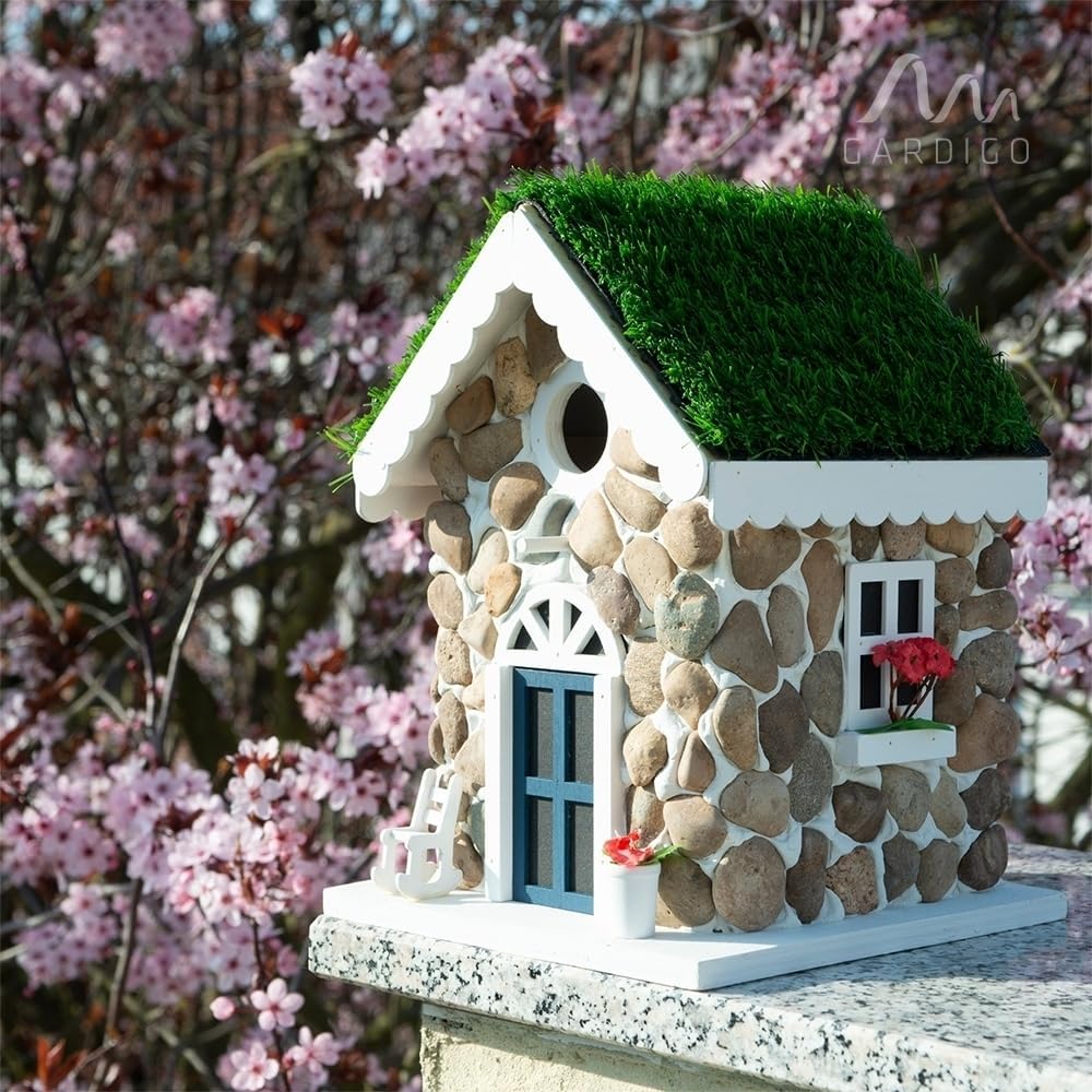 GARDIGO® Nistkasten in Steinhaus-Optik Dekoratives Vogelhaus zum Aufhängen Mit echten Steinen Meisen