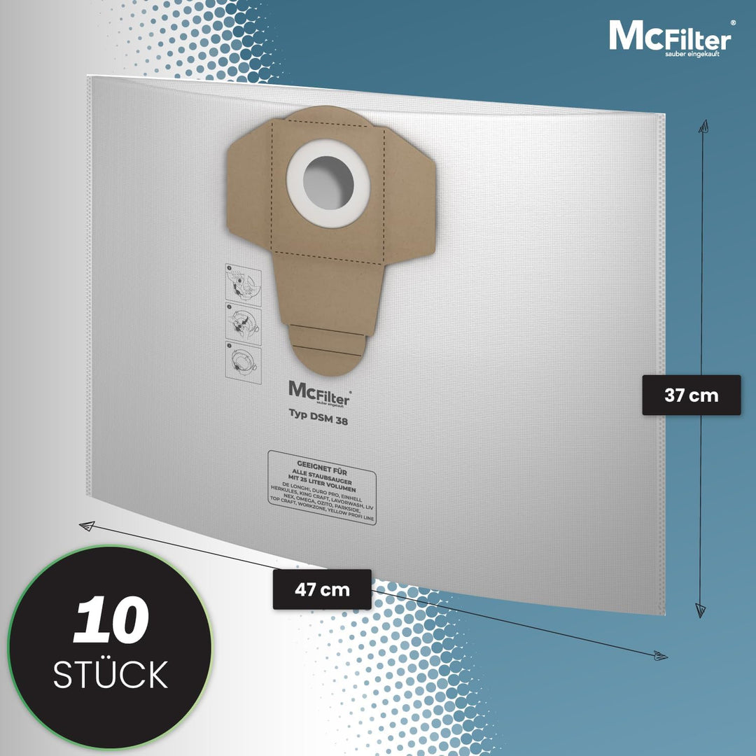 McFilter | 10 Staubsaugerbeutel kompatibel mit Parkside Staubsaugerbeutel PNTS 1250, 1250/9, PNTS 13