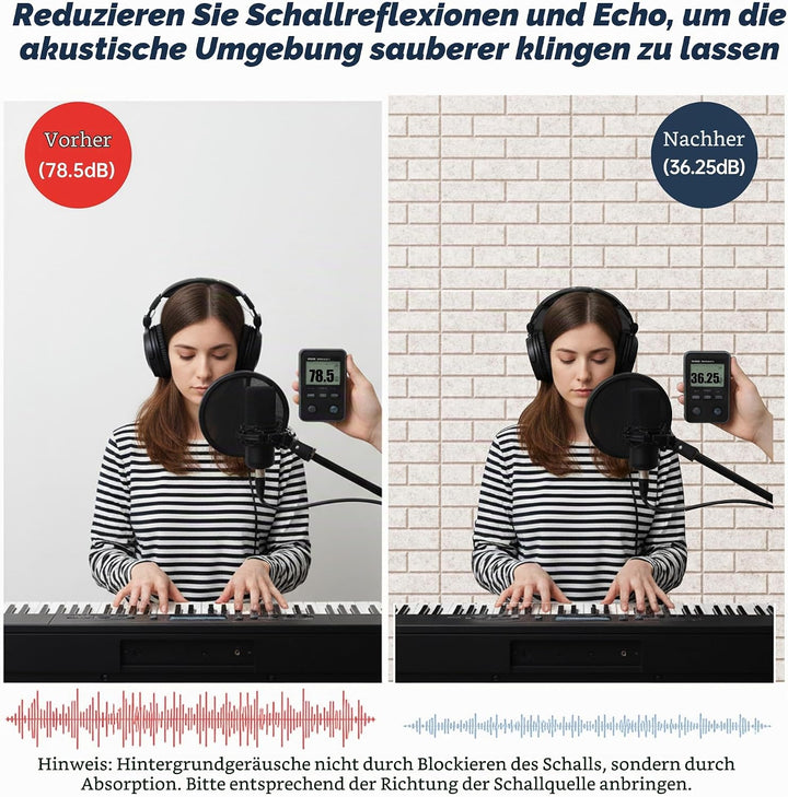 12-Piece Set Akustikpaneele, hochdichte quadratische Akustikfliesen, 12"×12"×0.4"grosse, ziegelstein