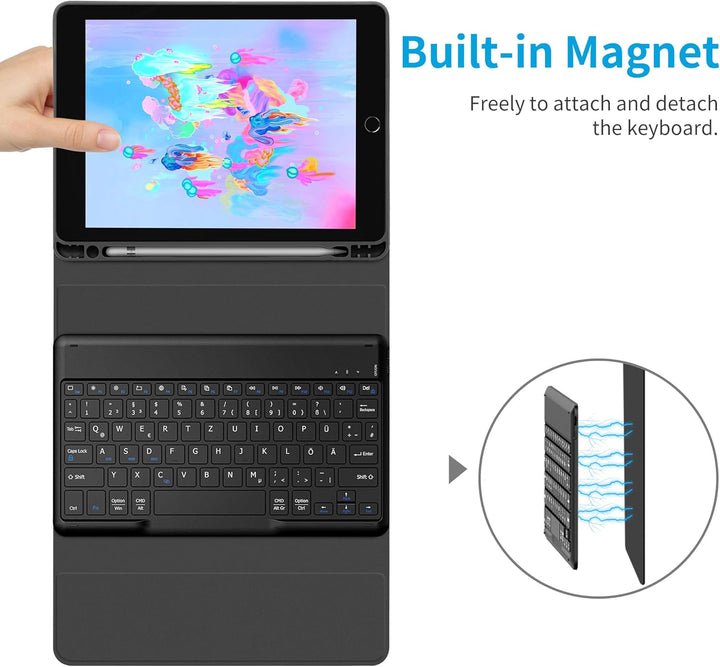 EasyAcc Tastatur Hülle Kompatibel mitiPad 6. Generation 2018/5. Generation 2017, Air 2 & 1, Bluetoot