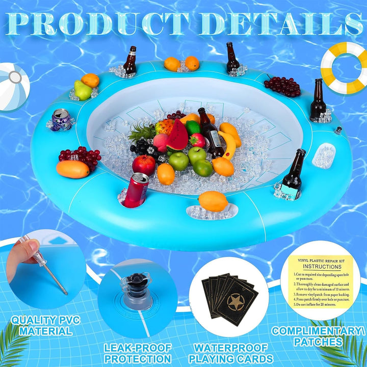 Schwimmender Spieltisch für Pool, Getränkehalter und aufblasbare Snacks | Tisch mit Getränkehalter u