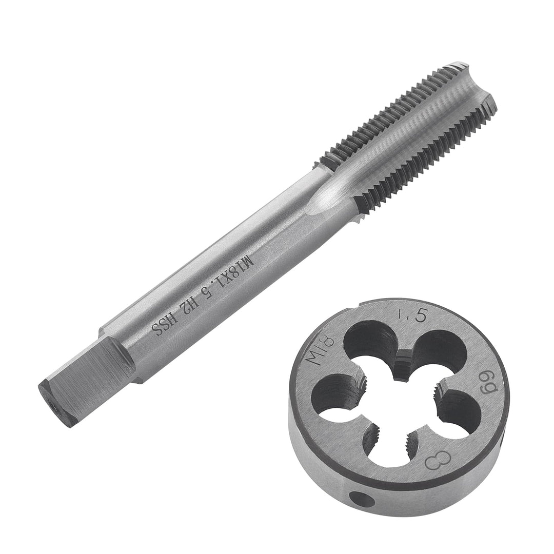 Gewindeschneid M18 x 1.5mm, HSS Gewindebohrer und Schneideisen Set, Rechtsgewinde Feingewinde Schnei