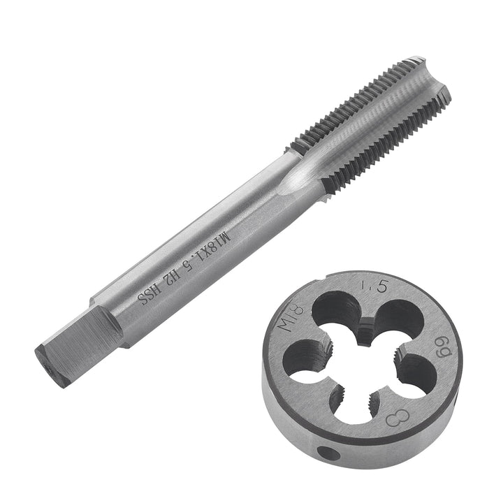 Gewindeschneid M18 x 1.5mm, HSS Gewindebohrer und Schneideisen Set, Rechtsgewinde Feingewinde Schnei