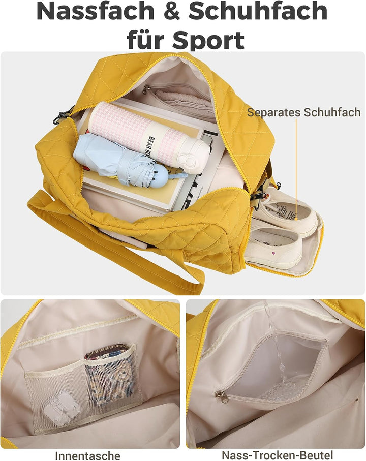 Micmores Sporttasche Damen Leicht, 23L Gesteppte Gym Bag mit Schuhfach &amp; Nassfach, Travel Weekender