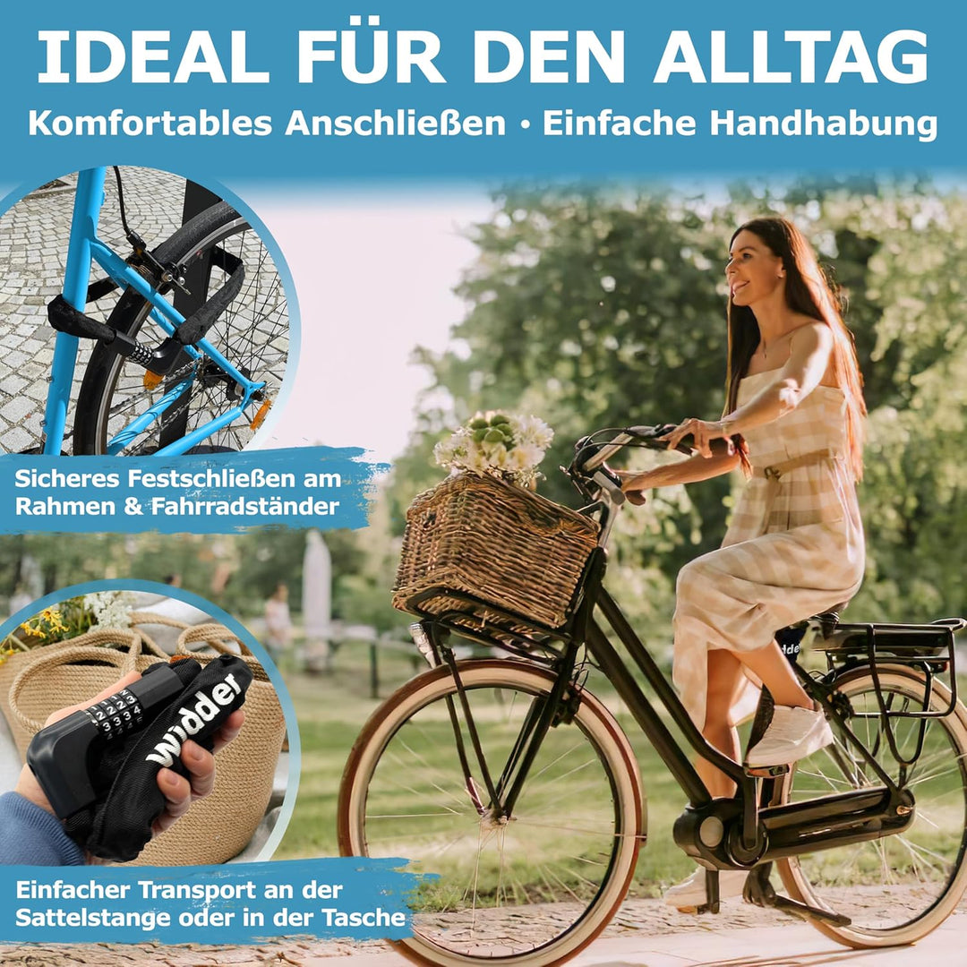 WIDDER Kettenschloss als Zahlenschloss oder Schlüsselschloss – gehärteter Stahl, 90 cm lang, 700 g l