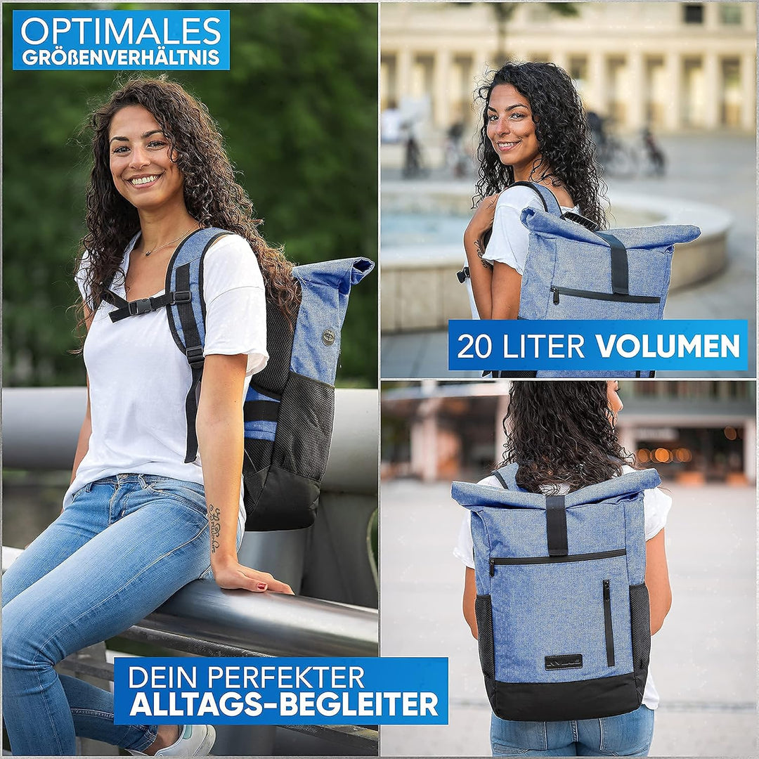Rolltop Rucksack Damen und Herren aus Recycelten Plastikflaschen | Rucksack Uni | Laptop Rucksack |