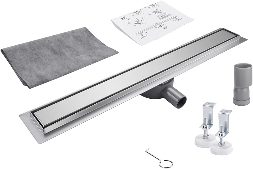 Duschrinne 60 cm Befliesbar 360 Grad Edelstahl komplettset Duschablauf Extra Flach Siphon mit Geruch