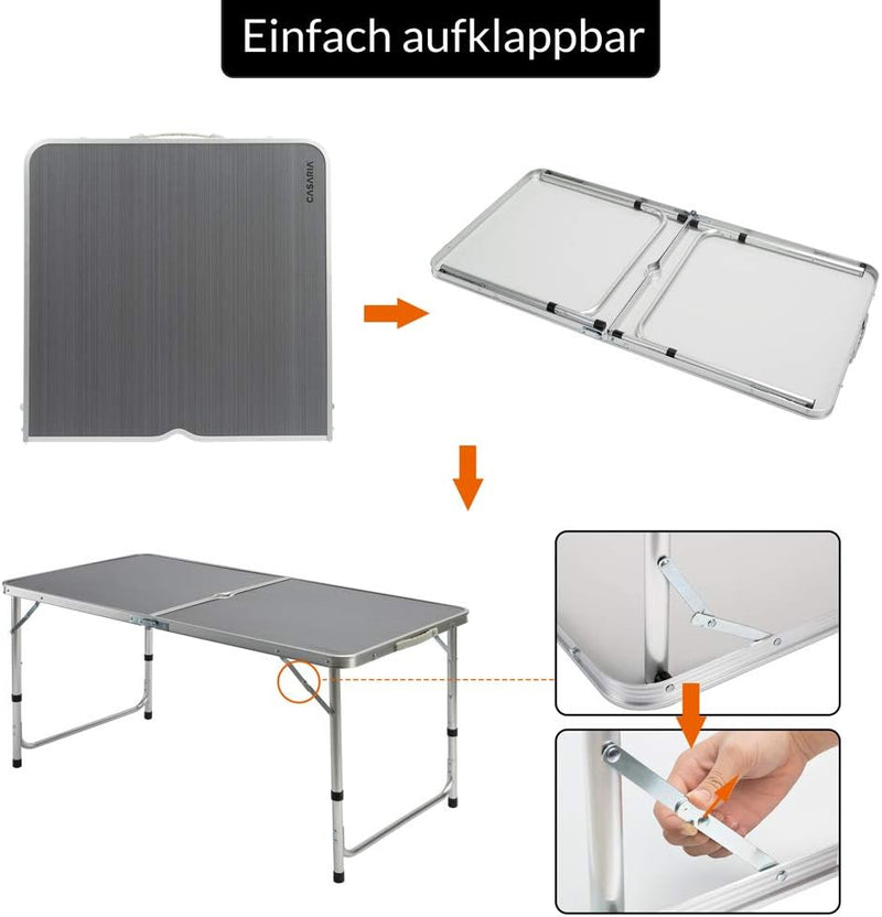 CASARIA® Klapptisch Wetterfest Höhenverstellbar Campingtisch mit Stühlen Gartentisch Falttisch 120x6