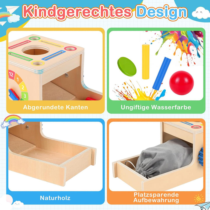 Montessori Spielzeug ab 1 Jahr, 5-in-1 Holz Objektpermanenz Box Montessori Spielzeug ab 2 3 Jahre Ba
