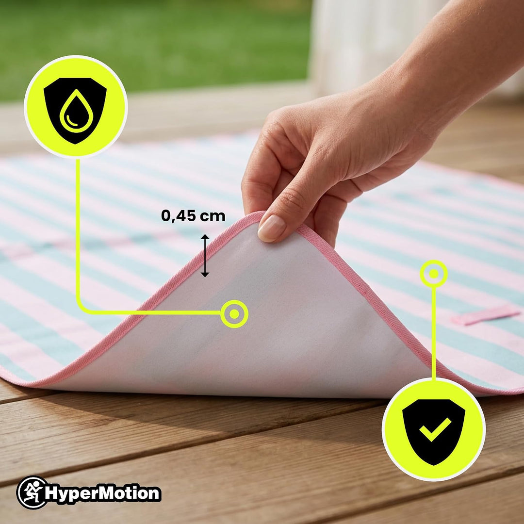 HyperMotion Picknickdecke 150x200 cm wasserfest Streifen Rosa Grün | Picknickdecke mit wasserfester