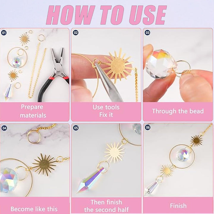 VEEKAY 355 Stück Sonnenfänger Kristall Bastelset, DIY Sonnenfänger Fenster Deko, Suncatcher Windspie