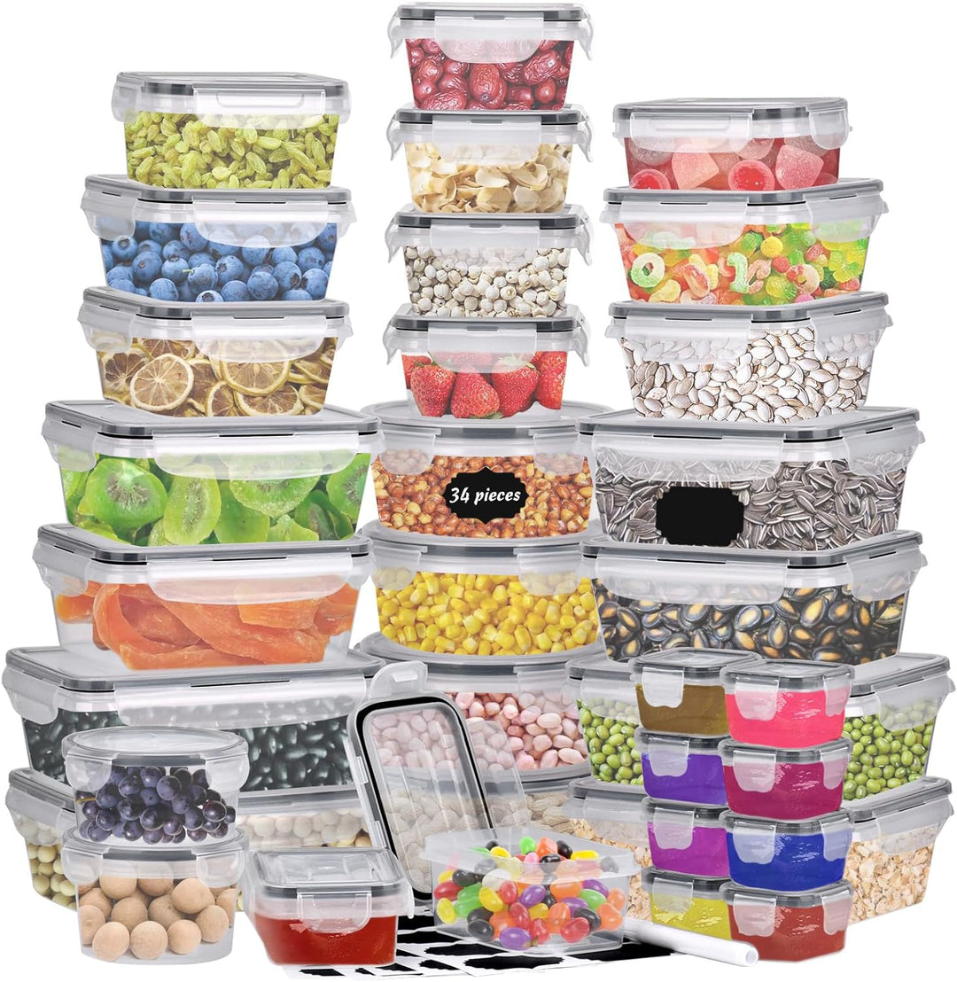 Queta 34Pcs Frischhaltedosen Set Kunststoff Lebensmittelbehälter 10 Grösse Vorratsdosen Gefrierdosen